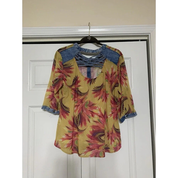 Vintage Y2K Fashion Model Semi Sheer Denim Accents Top Retro See Measurements - Picture 2 of 9